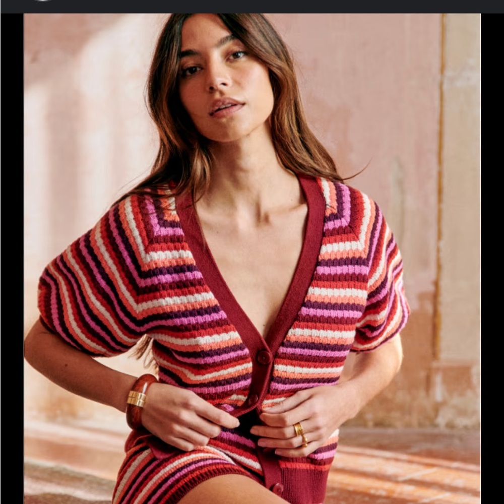 Loïse Cardigan - striped Sézane sweater- 100% Cotton